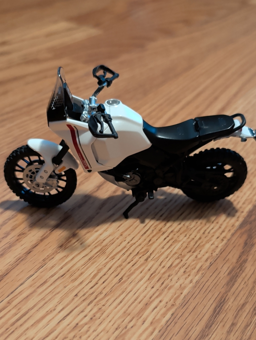White and Black Ducati Motorcycle Toy - Adventure Ride